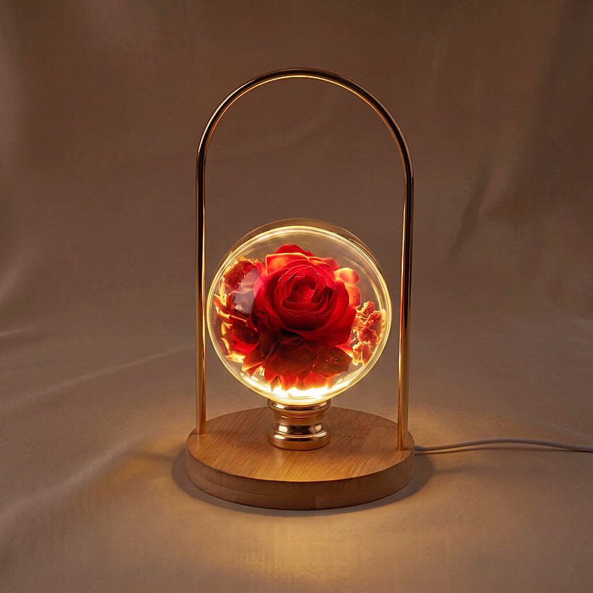 Red Rose Glass Sphere LED Lamp: Preserved Flowers Singapore