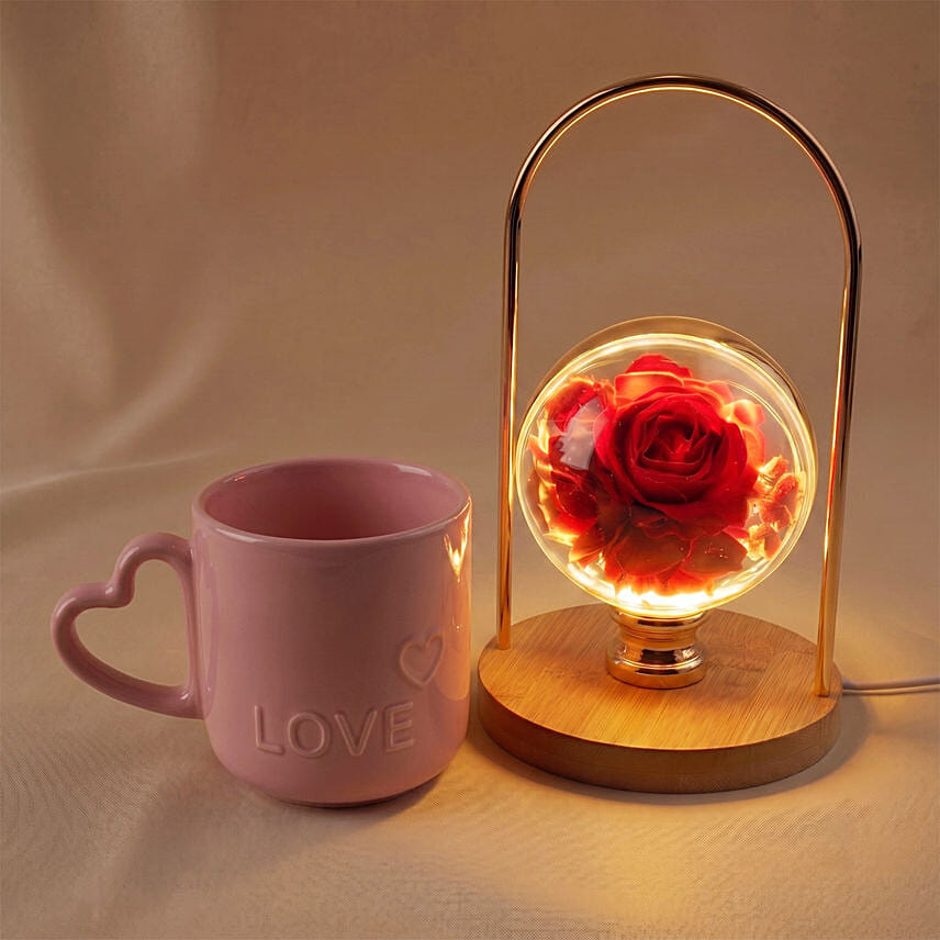 Enchanting Red Rose LED Lamp & Mug Gift Set: Classic Personalised Mugs