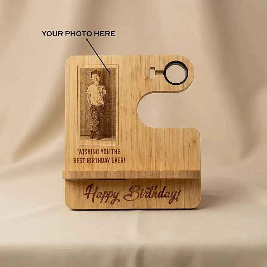 Personalised Engraved Wooden Mobile Stand: 