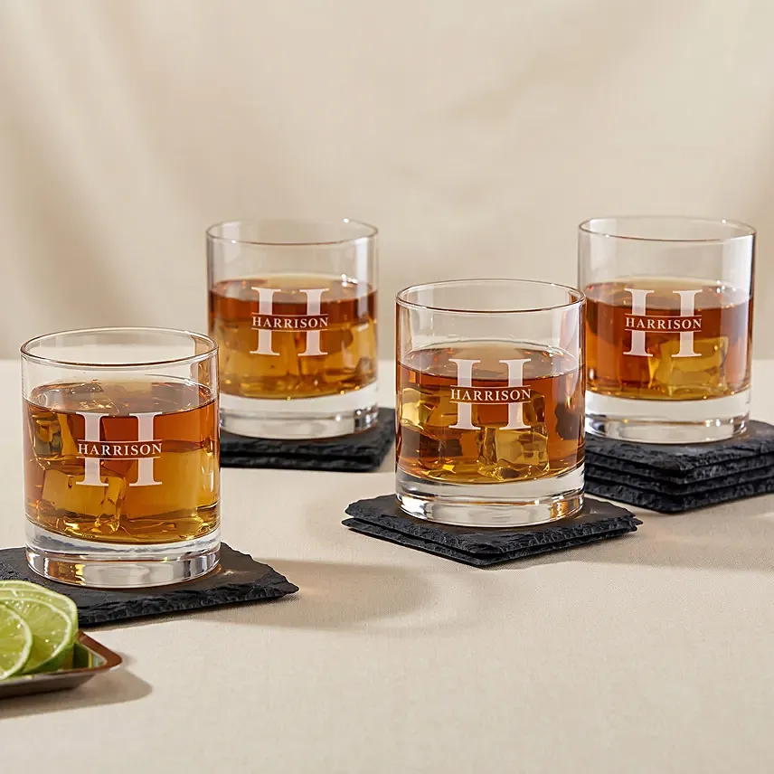 Crafted Engraved Glass Set of 4: Engraved Glasses