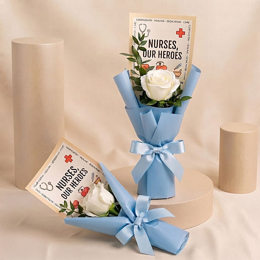 Nurses, Our Heroes - White Rose Mini Bouquet x2: Nurses Day Gift Ideas