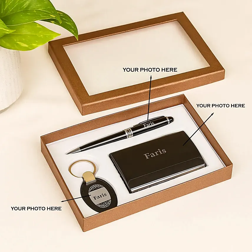 Personalised Card Holder Pen & Key Chain Gift Box: Engraved Keychains