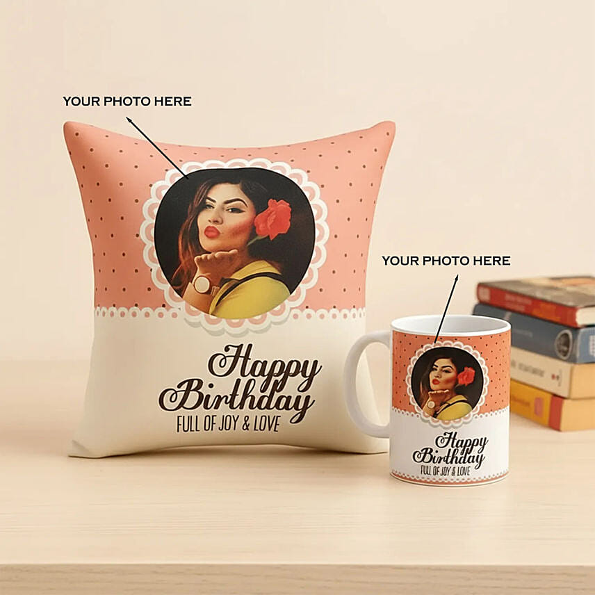 Personalised Photo Mug and Cushion Birthday Gift Combo: Personalised Mugs