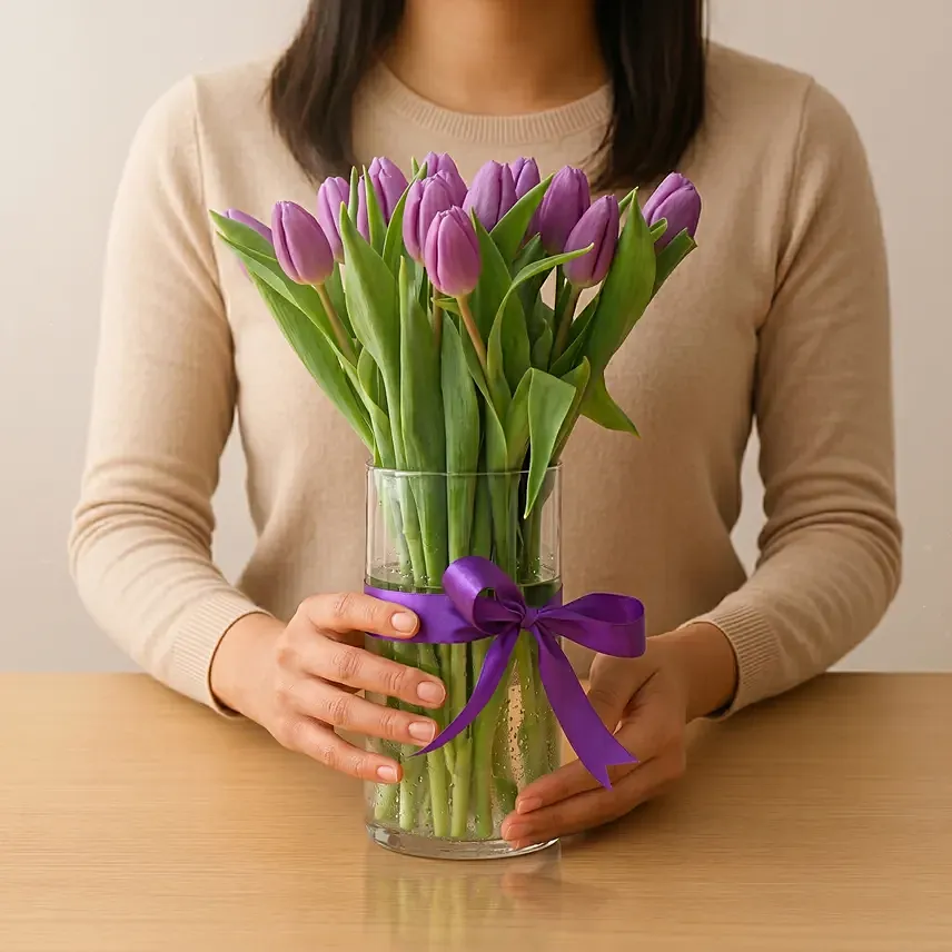Purple Tulip Arrangement: One Hour Flower Delivery