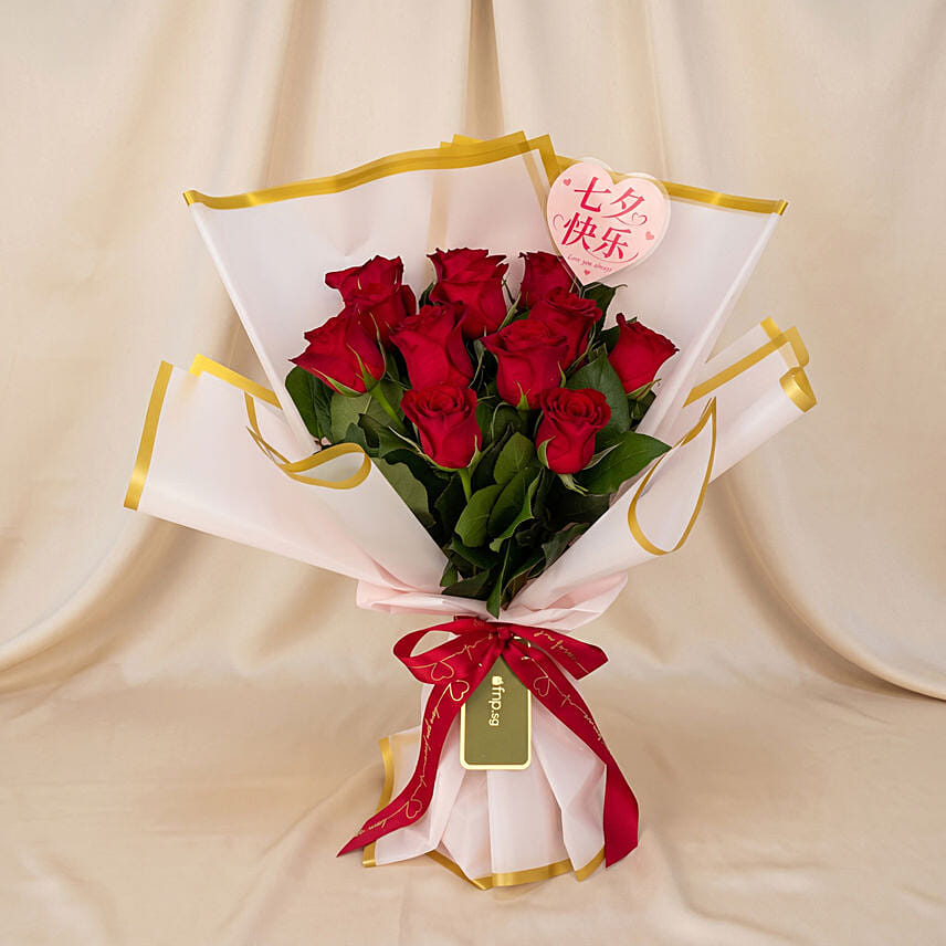 12 Red Roses Qixi Bouquet: Qixi - Chinese Valentine's Day Gifts