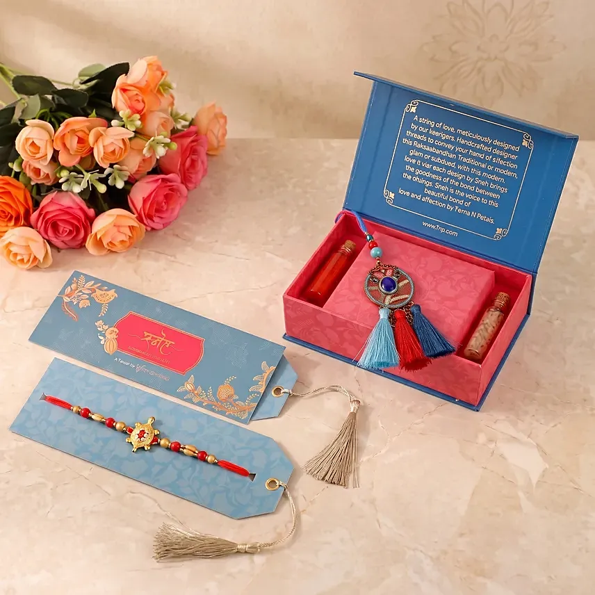 Sneh Blue Lumba and Tortoise Rakhi Combo Set: Set Of-2 Rakhi