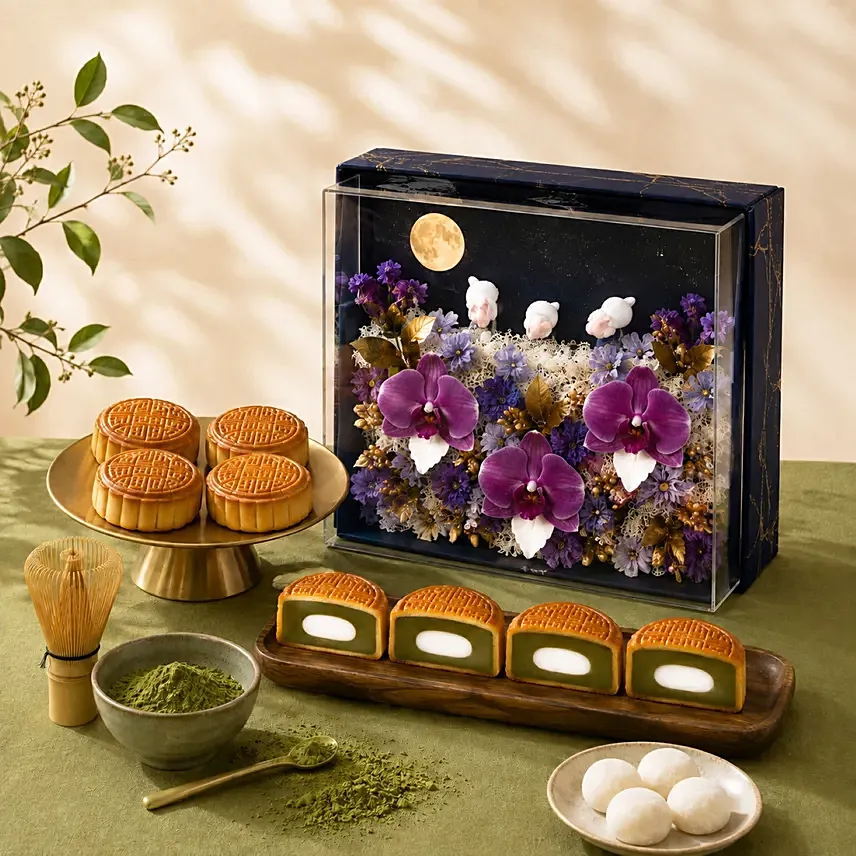 Lunar Blooms and Matcha Lotus with Mochi Mooncakes: Mooncake Delivery Singapore