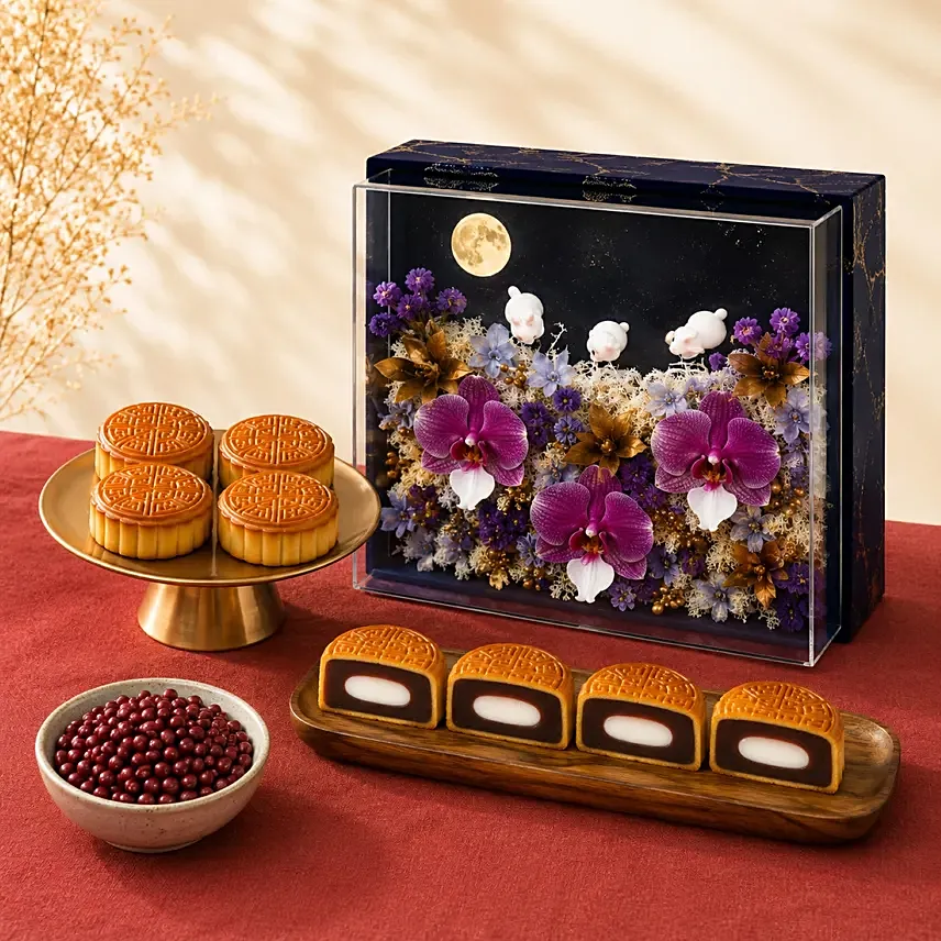 Lunar Blooms and Red Bean with Mochi Mooncakes: Mooncake Delivery Singapore