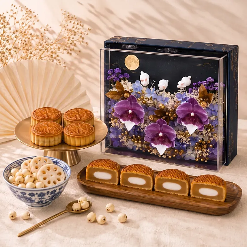 Lunar Blooms and White Lotus with Mochi Mooncakes: Mooncake Delivery Singapore
