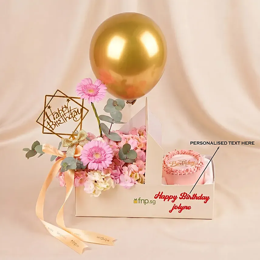 Personalised Birthday Flower & Cake Gift Box: Gift Sets