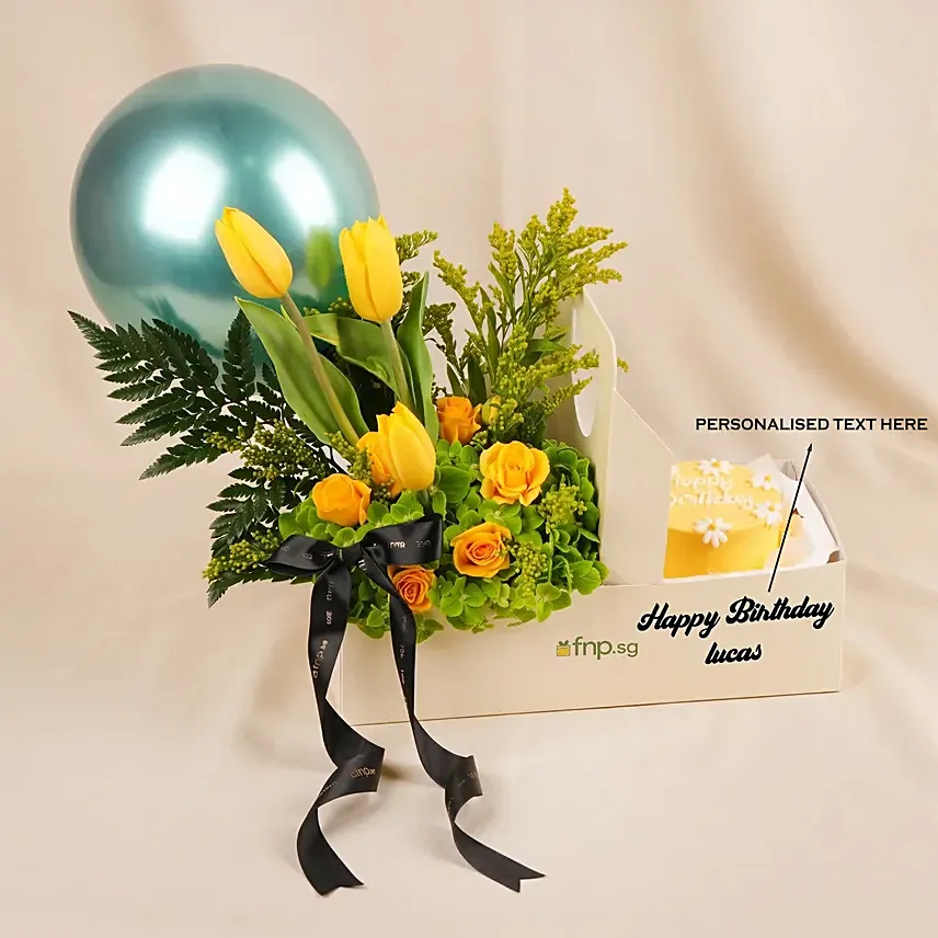 Personalised Birthday Tulips & Cake Gift Box: Plant Combos