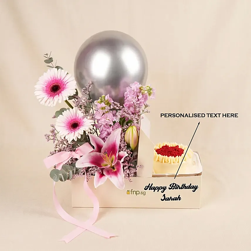 Personalised Message Gift Box with Flowers & Cake: Gift Sets