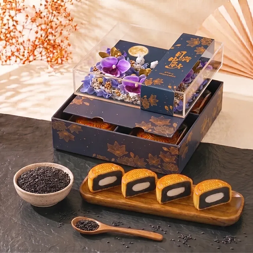 Lunar Blooms and Black Sesame Lotus Mochi Mooncakes: Mid Autumn Gifts
