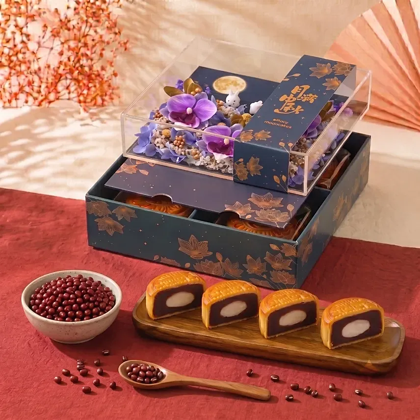 Lunar Blooms and Red Bean with Mochi Mooncakes: Mid Autumn Gifts