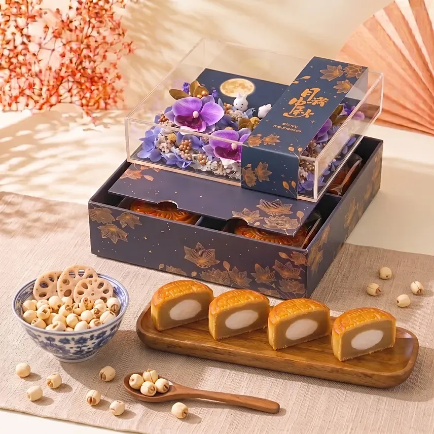 Lunar Blooms and White Lotus with Mochi Mooncakes: Mid Autumn Festival Gifts