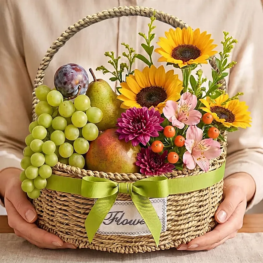 Mixed Flowers and Fruits Basket: Wellness Hampers Singapore
