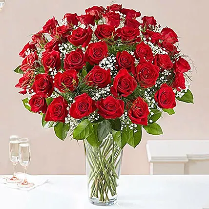 Bunch of 50 Scarlet Red Roses: Red Flowers