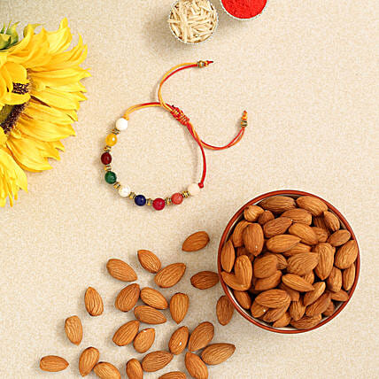 Navrattan Bracelet Pearl Rakhi And Healthy Almonds: 