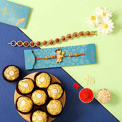 Rudraksha Rakhi & Kids Rakhi With Ferrero Chocolate: Rakhi 