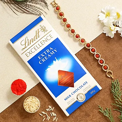 Spiritual Rudraksha Bracelet Rakhi And Lindt: Rakhi Gifts