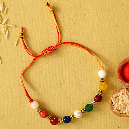 Navrattan Bracelet Style Pearl Rakhi: Rakhi 