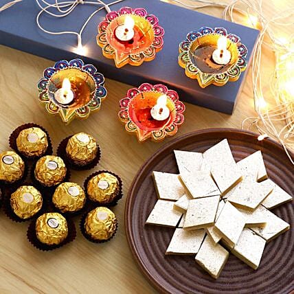 Designer Diyas With Ferrero Rocher And Kaju Katli: Sweets 