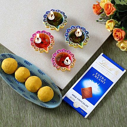 Designer Diyas With Lindt And Besan Ladoo: Sweets 