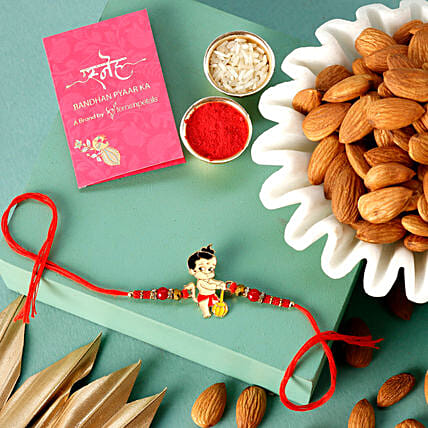 Sneh Holy Bal Hanuman Kids Rakhi & Almonds: Rakhi With Dryfruits