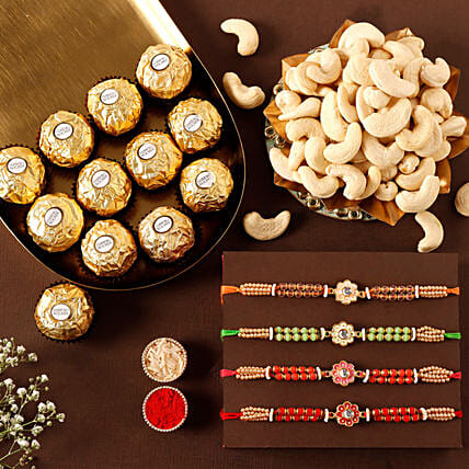 Sneh Meenakari Rakhis With Cashews & Chocolate Box: Rakhi Gifts
