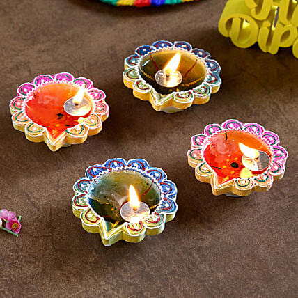Multi Color Diyas Set of 4: Deepavali Gifts Singapore