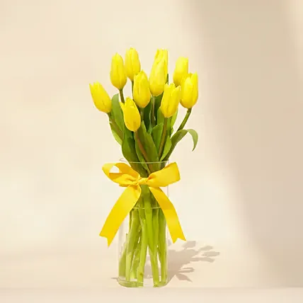 Yellow Tulips Glass Vase: 