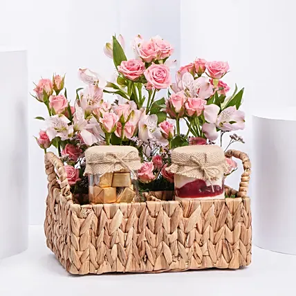 Cake Chocolates And Flowers Basket: Mother's Day Flowers