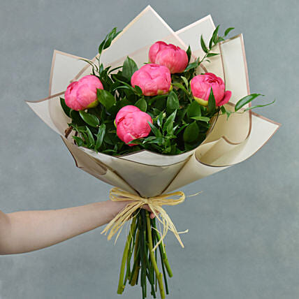 Delightful Coral Peonies Bunch: Hand Bouquets Singapore