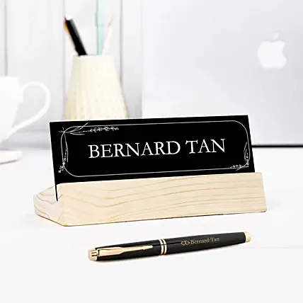 Personalised Table Name Plate with Pen: Personalised Teachers Day Gifts