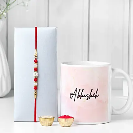 Luminescent Luster Pearl Rakhi N Mug Combo: Rakhi Gifts For Brother