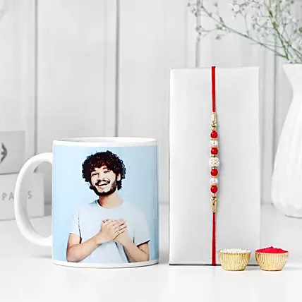 Luminescent Luster Pearl Rakhi With Mug Combo: 