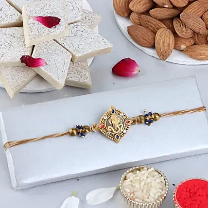 Sneh Anil Regular Devotional Ganesha Rakhi with Kaju Katli: 