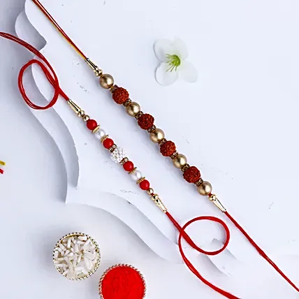 Ethnic Pearl and Rudraksh Rakhi: 