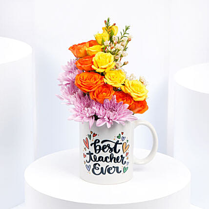Best Teacher Flowers Mug: Teacher's Day Flowers