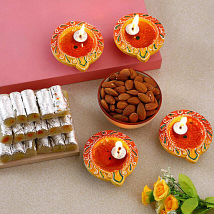 Designer Deepavali Diyas With Almonds And Kaju Roll: Sweets 