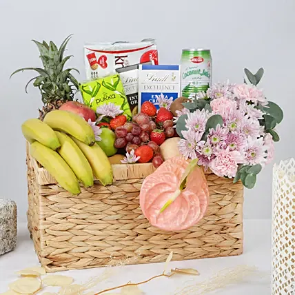 Delighful Fruits Chocolates and Flower Basket: Get Well Hampers