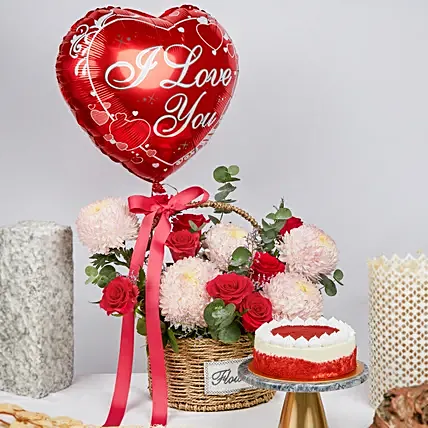 Floral Basket with Cake N Balloon: 