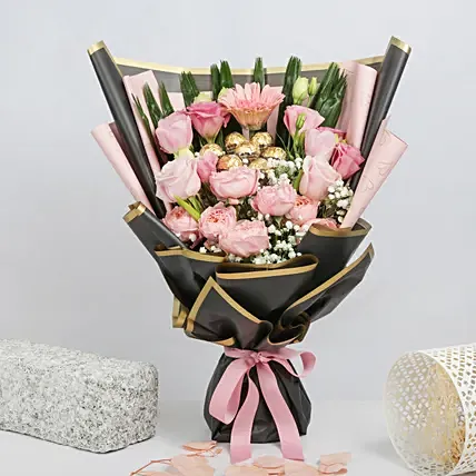 Mixed Flowers & Chocolates Bouquet: International Women's Day Flowers