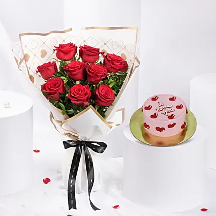 9 Roses and Cake Combo: 520 Gifts & Flowers