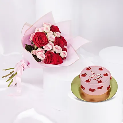 Roses Bouquet and Cake: Valentine's Cake