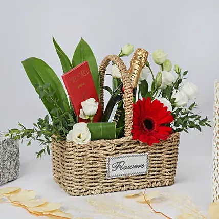 Moet Flowers and Chocolate Basket: Wine Hampers Singapore