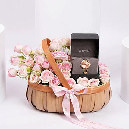 Titan Raga Watch Gift Basket For Her: Retirement Flowers