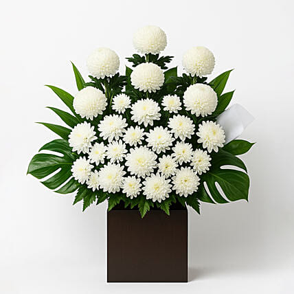 White Ball Mums Flower Stand: Condolence Flowers