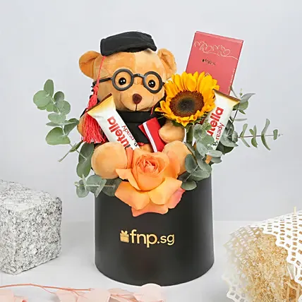 Graduation Celebration Box: Flowers & Teddy Bear