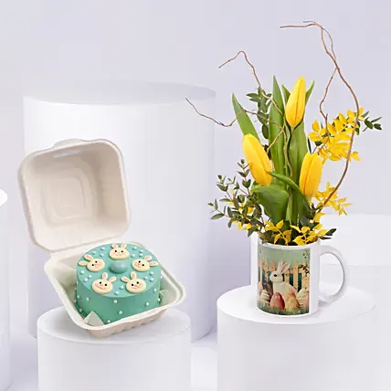 Easter Wishes Bento Cake and Tulips Mug: Easter Cakes